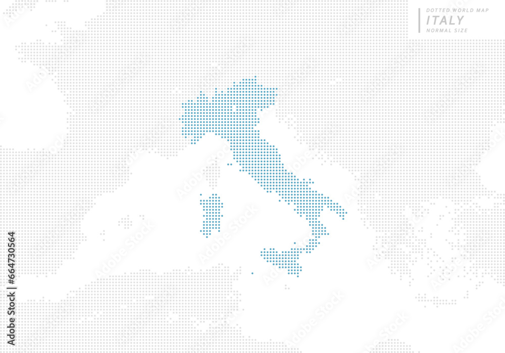 Fototapeta premium イタリアを中心とした青のドットマップ。 中サイズ。