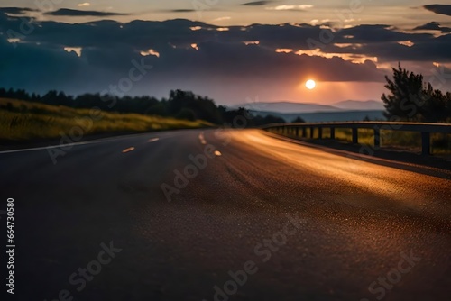 sunset on the road generated by AI technology