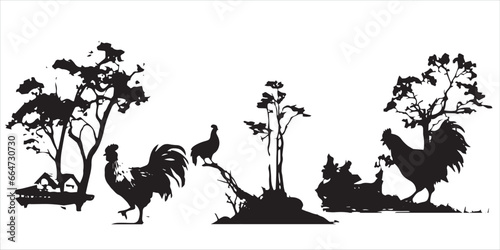Silhouette of Cock in the tree vector illustration © Nahid