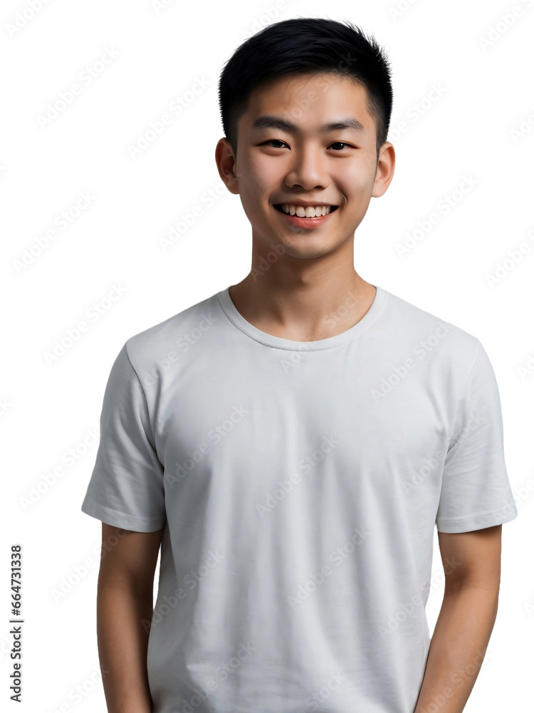 Young Asian man wearing a white shirt smiling and looking at the camera, Happiness concept, isolated, transparent background, no background. PNG. Young Asian man wearing a white shirt smiling and looking at the camera, Happiness concept, isolated, transparent background, no background. PNG.