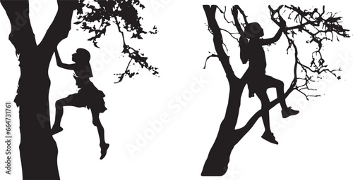 Silhouettes of Girl climbing tree vector illustration
