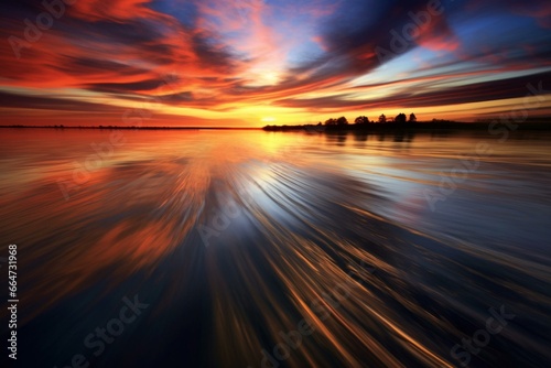 Captivating sunrise with stunning abstract lighting on water. Generative AI © Phoenix