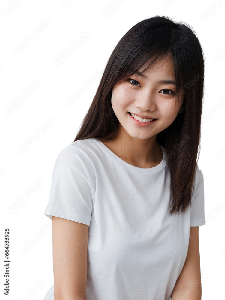 Beautiful Asian girl wearing a white shirt smiling and looking at the camera, Happiness concept, isolated, transparent background, no background. PNG. Beautiful Asian girl wearing a white shirt smiling and looking at the camera, Happiness concept, isolated, transparent background, no background. PNG.