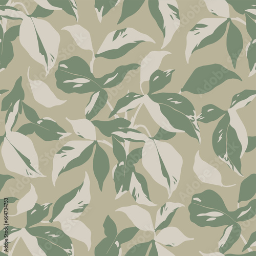 Vector tropical leaf botanical illustration seamless repeat pattern