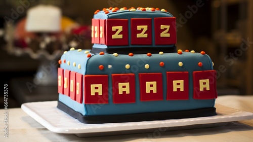 A cake for a 24th birthday, designed with a number 24 candle and a retro video game-inspired frosting pattern.