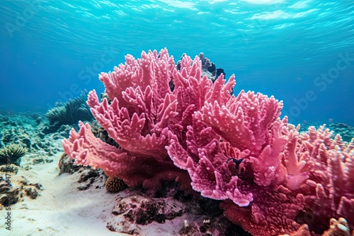 Coral Pink Color Underwater Reef Scene: Vibrant and Serene Beauty of an Underwater Coral Pink Paradise, generative AI