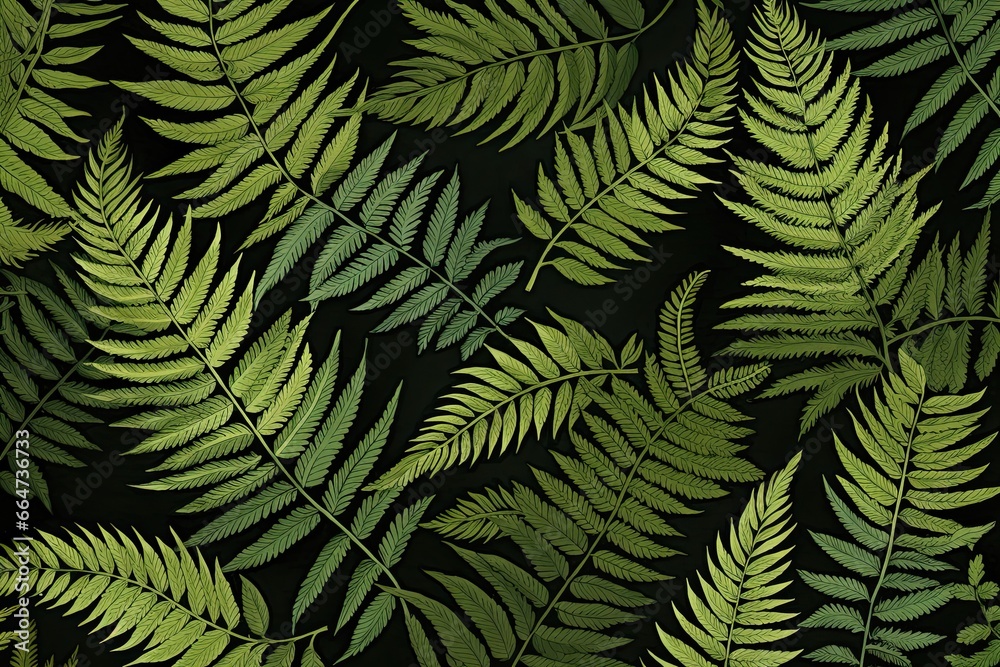 Captivating Fern Green Color and Lush Leaf Pattern Digital Image, generative AI
