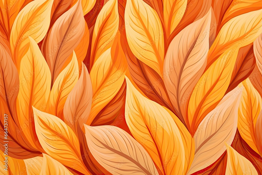 Fototapeta premium Ginger Orange Color: Abstract Autumn Leaves Pattern - A Stunning Visual of Nature's Vivid Palette, generative AI
