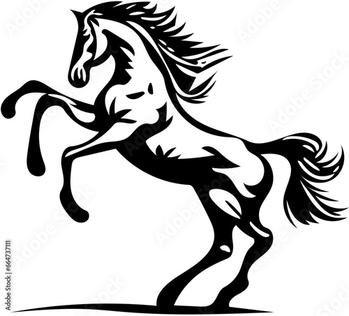 Fototapeta Naklejka Na Ścianę i Meble -  Black and white illustration of a jumping stallion, vector drawing of a stallion