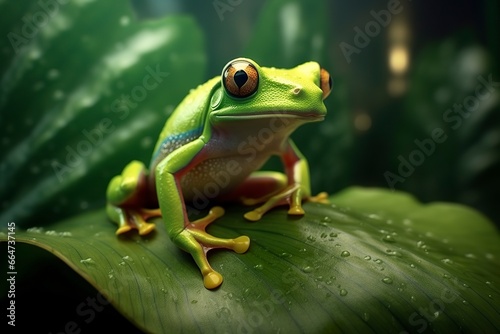 Tree Frog sitting on plant. © Sajeda