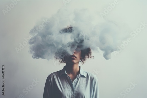 Women surrounded by puff of smoke