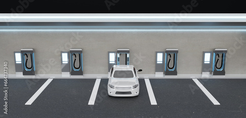 car charging station electric car power station charging in the garage illustration 3d
