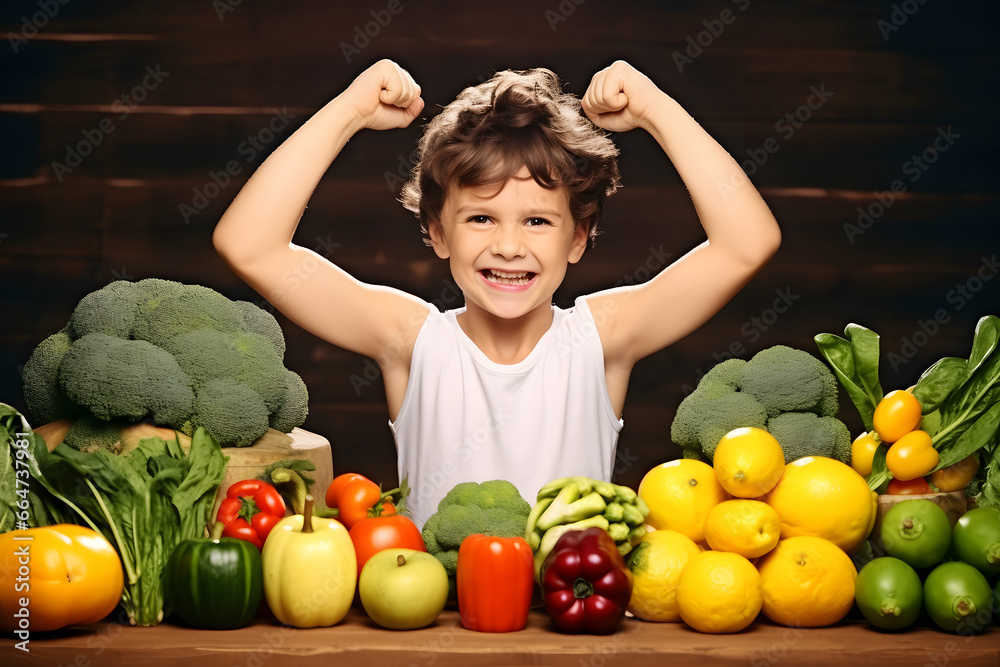 Healthy sporty boy with fruits and vegetables. Healthy sporty boy with fruits and vegetables.