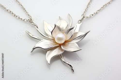 Lily White Color: Abstract Pearl Necklace Design - A Captivating Image of Elegance, generative AI