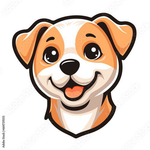 Head of a cute young puppy with kind eyes and a joyful expression. Vector illustration isolated on white