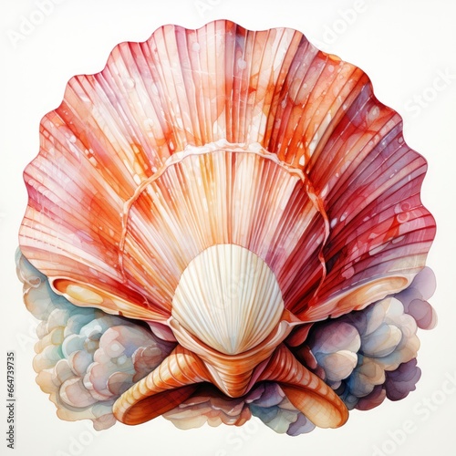 Watercolor Seashell clipart on white background.