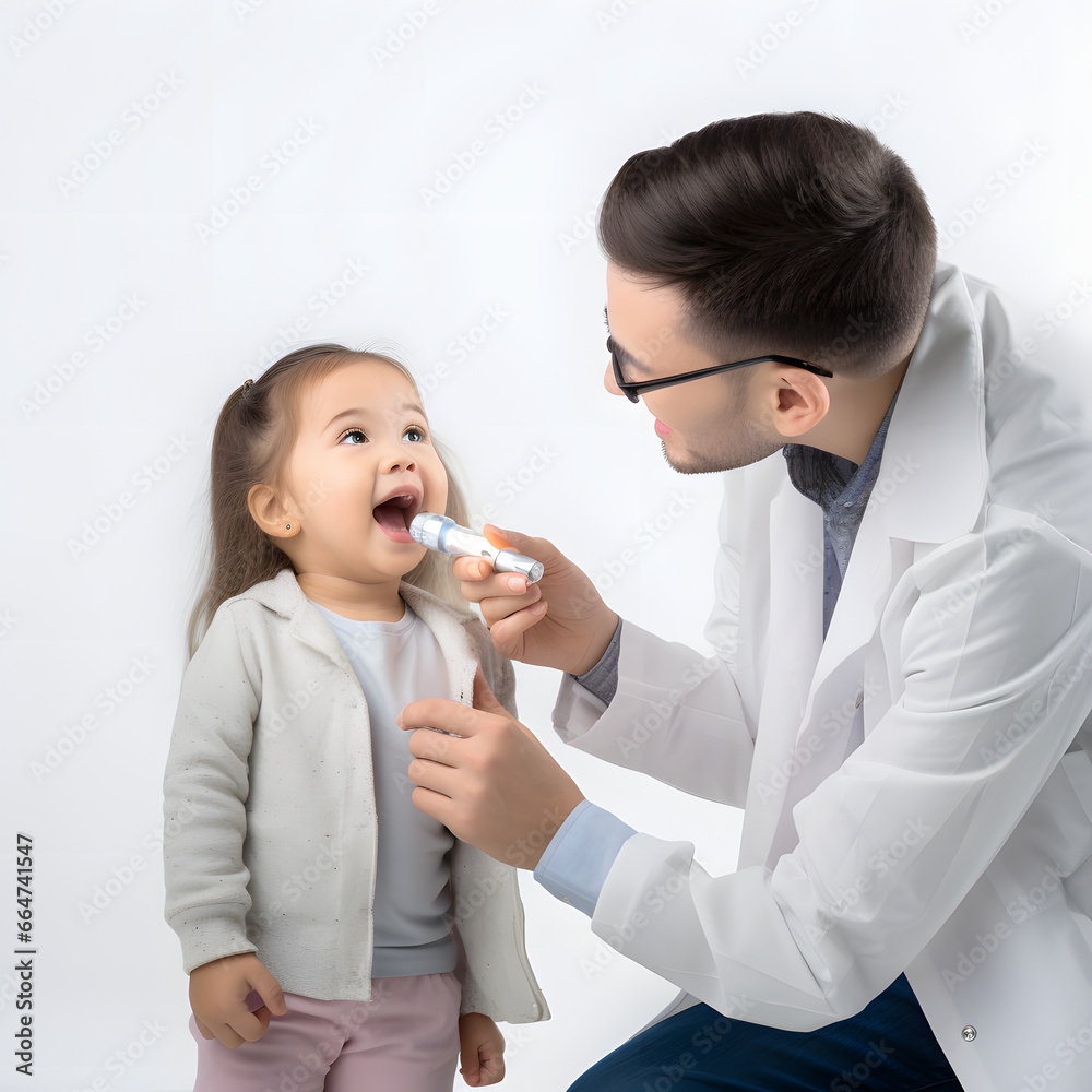 doctor and girl kid in clinic for chest assessment, analysis and checkup