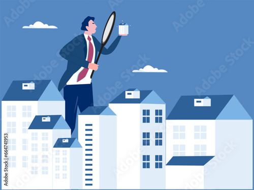Real estate search or investment concept, vector illustration.