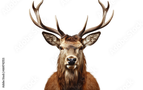 Realistic Deer Stag Portrait Front Side Look on White or PNG Transparent Background. © Muhammad