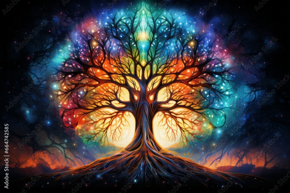 abstract tree of life, Meditation chakra colorful art - obrazy, fototapety, plakaty 