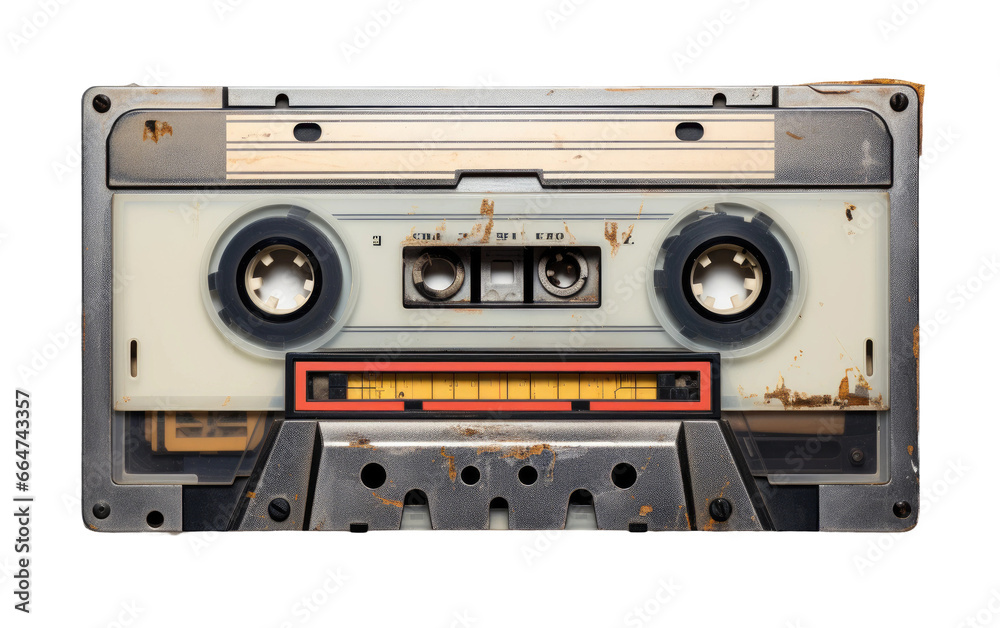 Fototapeta premium Audio Relic Realistic Vintage Cassette Image on White or PNG Transparent Background.