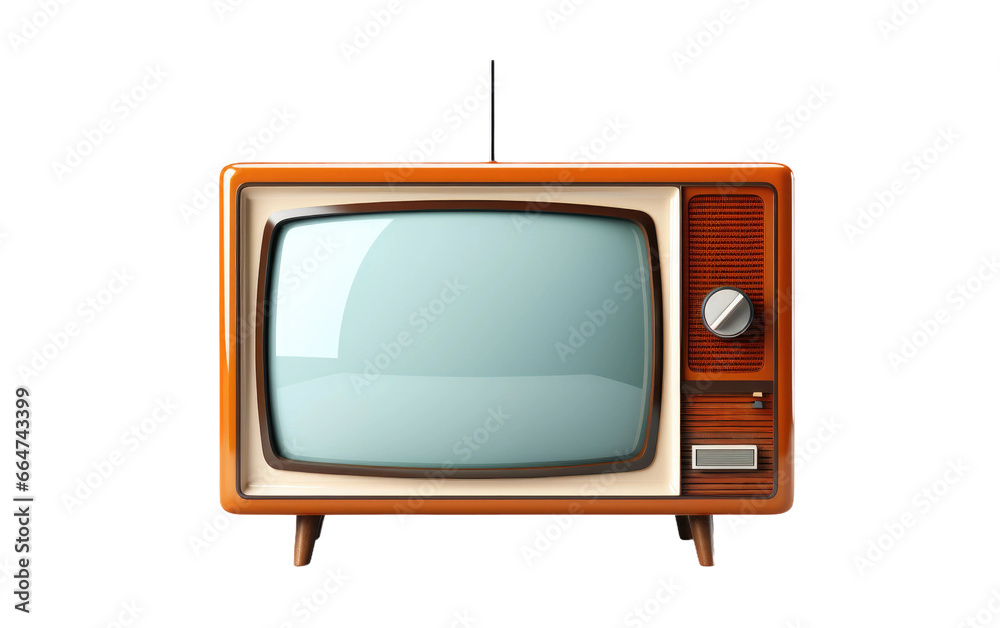 Brown Vintage TV in Portrait Photography on White or PNG Transparent Background.
