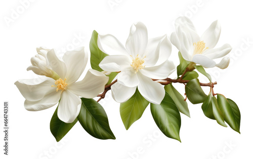 Elegant Jasmine Blossom Realistic Photo on White or PNG Transparent Background.