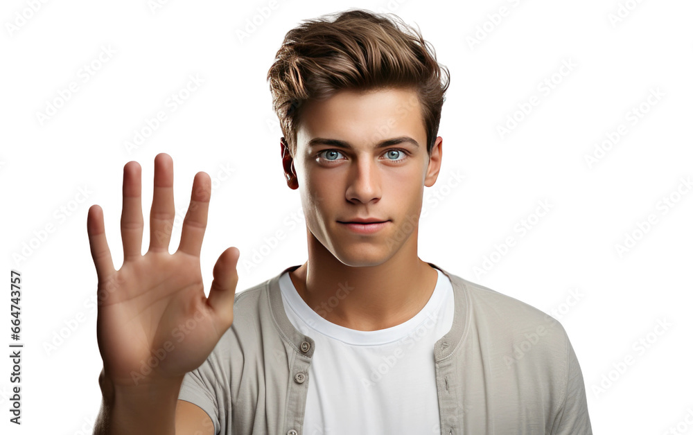 Portrait of a Stop Gesture Young And Brave Man on White or PNG Transparent Background. Portrait of a Stop Gesture Young And Brave Man on White or PNG Transparent Background.