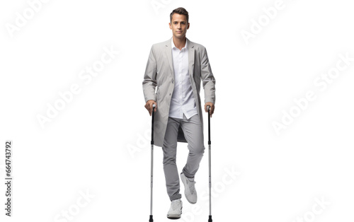 Young Man with Crutches Realistic Portrait on White or PNG Transparent Background. © Muhammad
