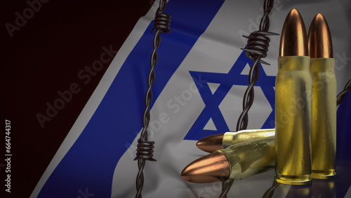 The Israel flag and bullets image 3d rendering. © niphon