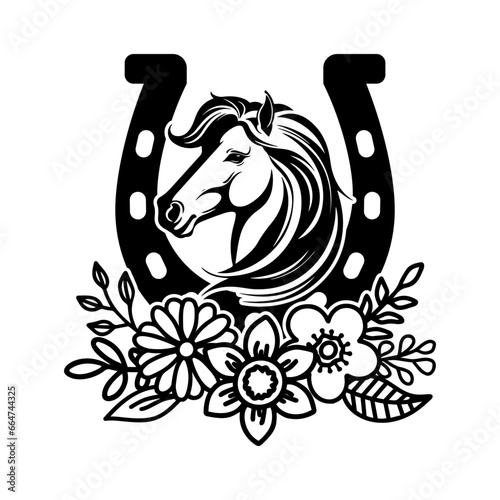 Head Horse with Horseshoe and Beatiful flowers
