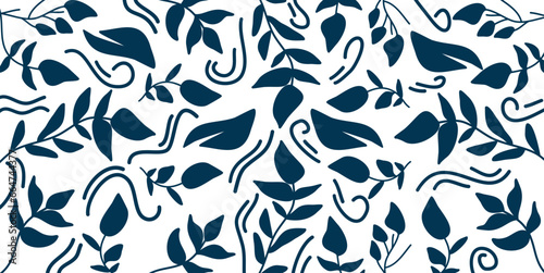 Abstract doodle seamless pattern with leaf elements, fun background, great for summer textiles, banners, wallpapers