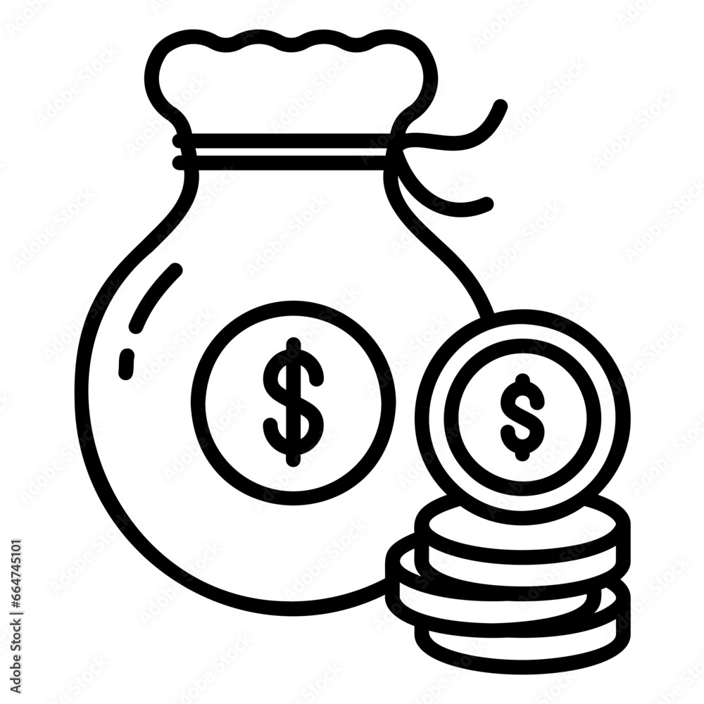 Money bag icon with dollar coins Money bag icon with dollar coins