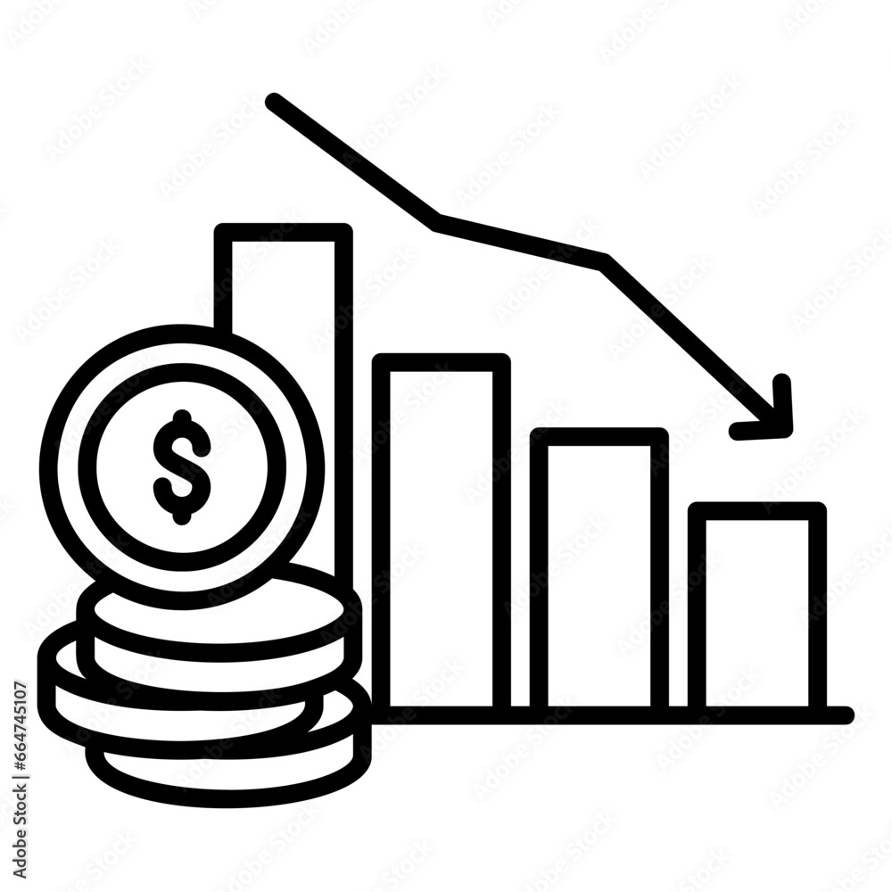 Losses icon with bar chart and coins Losses icon with bar chart and coins