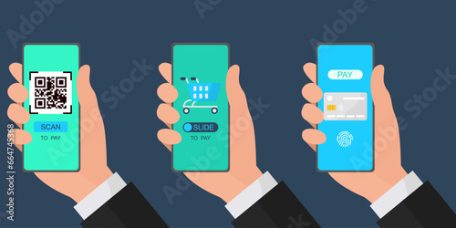 set of cashless payment methods on phone 