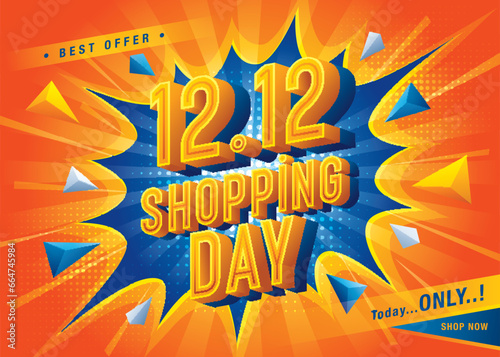 12.12 Shopping Day Sale Banner Template design special offer discount, Shopping banner Condensed Font, Abstract Triangle Comic Splash