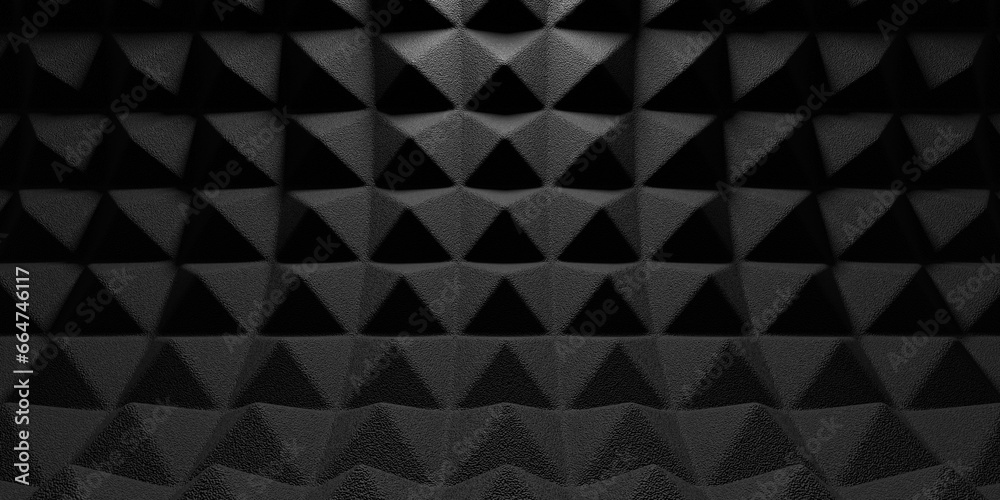 Black acoustic soundproof foam texture. Recording studio wall