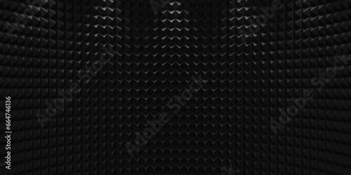 Black acoustic soundproof foam texture. Recording studio wall photo