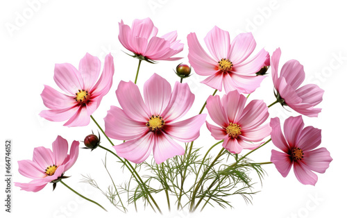 Realistic Pink Cosmos Flowers in PNG Format on White or PNG Transparent Background.