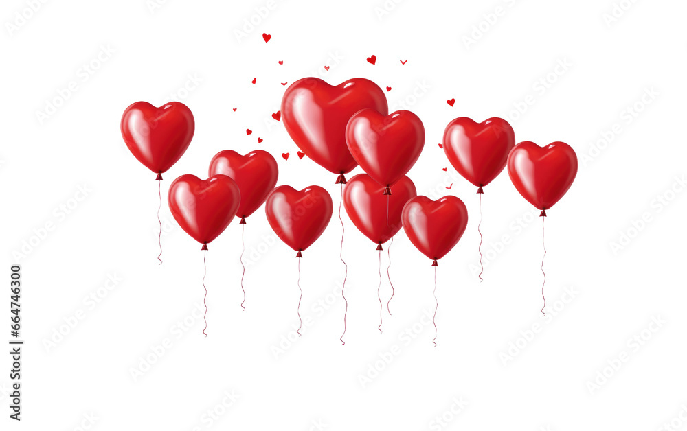 Birthday Heart Balloons Realistic Portrait Image on White or PNG Transparent Background.