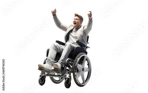 Disabled Man in Wheelchair Happy Mood Realistic Portrait on White or PNG Transparent Background.