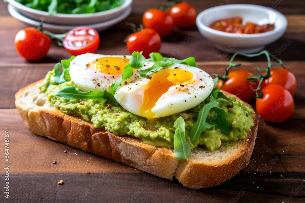 Avocado toast with eggs and roasted tomatoes. Avocado toast with eggs and roasted tomatoes.