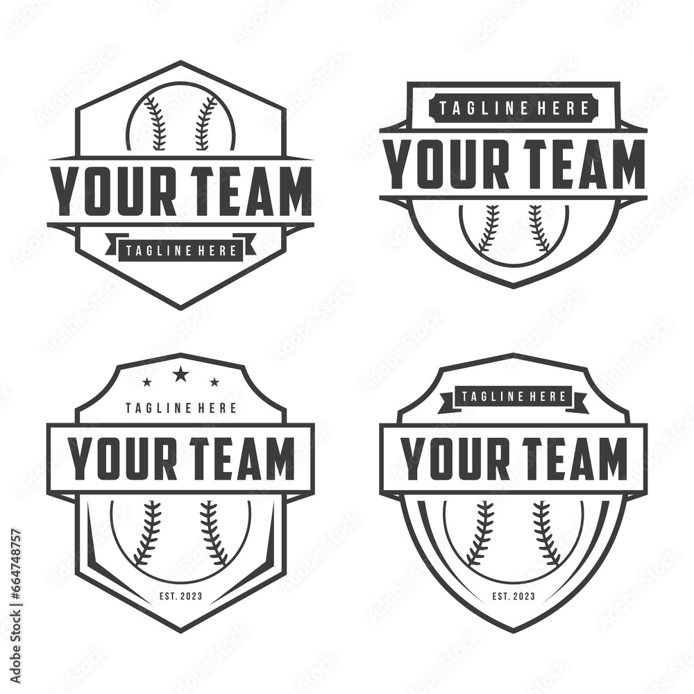 Badges set of baseball team. Baseball logo, emblem set collection, design template on light background