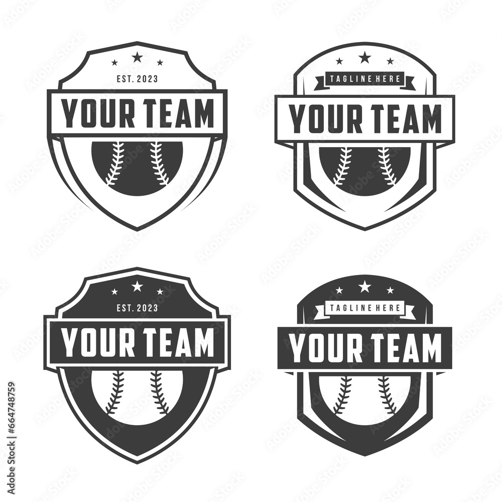 Obraz premium Badges set of baseball team. Baseball logo, emblem set collection, design template on light background