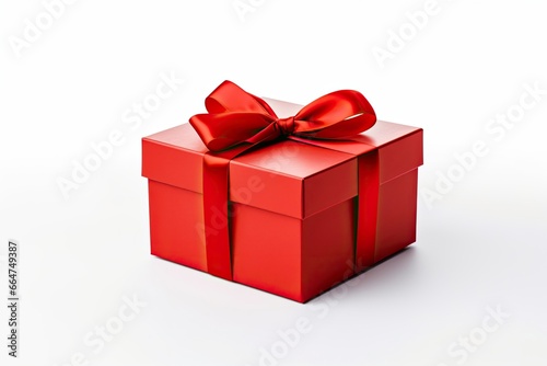 Gift box with red ribbon isolated on white background.