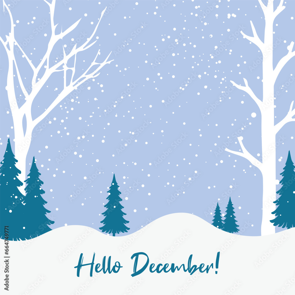 Hello december with snowflakes. Welcome december greetings card. hello winter vector.