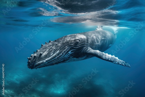 Young Humpback Whale In Blue Water. © Md