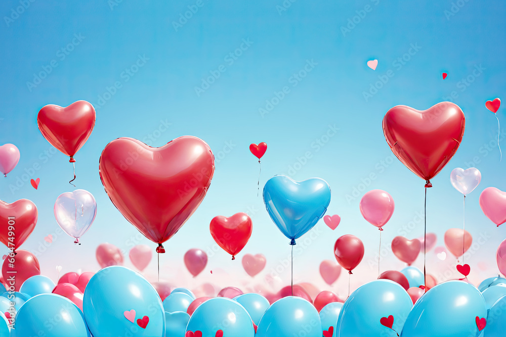 heart shaped balloons in the blue background. valentine's day and holiday celebration.