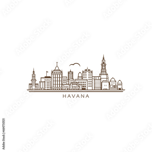 Cuba Havana cityscape, skyline, city panorama vector flat modern logo icon. Cuban town emblem idea with landmarks and building silhouettes. Isolated thin line graphic
