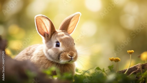 Easter Bunny with beautiful Spring Nature. © Md